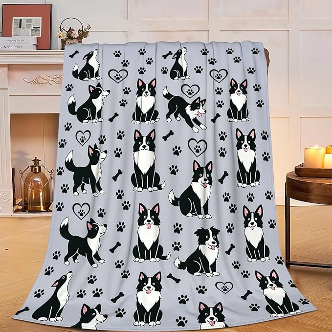 Border Collie Blanket Super Soft Warm Fluffy Fleece Flannel Dog Throw Blanket Cozy Fuzzy Plush Stuff Bedding Blankets Gifts for Women Kids Boys Girls Adults 50"X40"