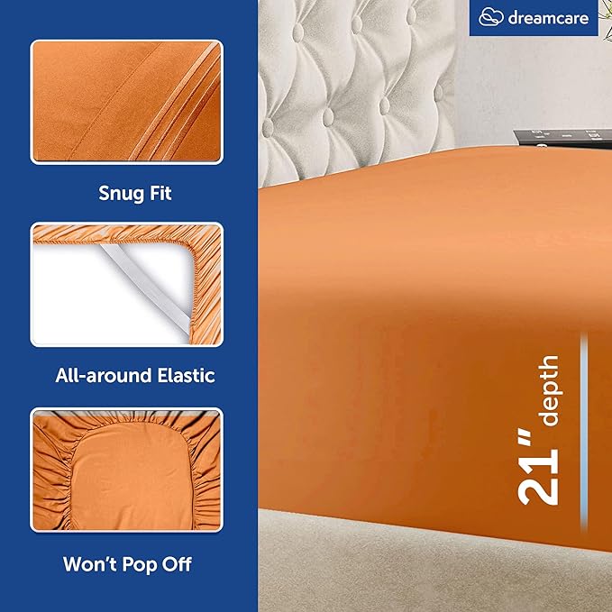 DREAMCARE King Size Sheets Set – 6 pcs Cooling Bed Sheets – up to 21” Deep Pocket King Sheet Set - 2500 Supreme Collection – Extra Soft 100% Brushed Microfiber Hotel Luxury with Side Pocket, Terracota