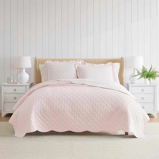 Martha Stewart - King Quilt Set, 100% Soft & Breathable Bedding with a Lightweight Feel for Year Round Comfort, 3 Piece Bed Set with Matching Pillowcases (Olivia Gingham Pink)
