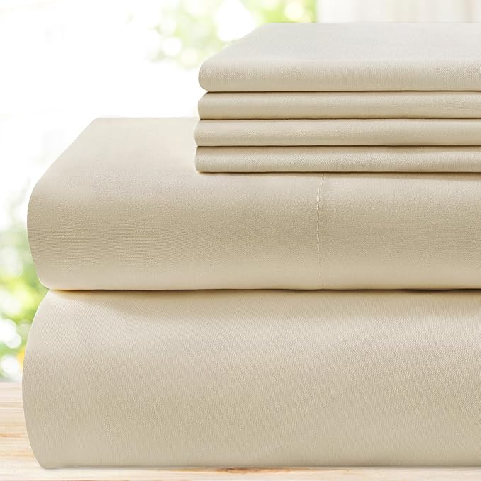BYSURE 6 Pieces Bed Sheets Set(Full, Cream/Beige) - Hotel Luxury Super Soft 1800 Thread Count 100% Microfiber Sheets with Deep Pockets, Wrinkle & Fade Resistant