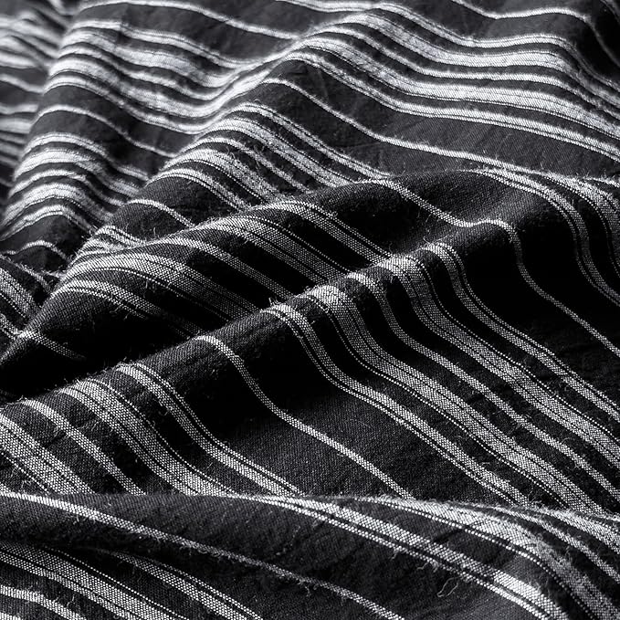 EAVD Retro Black Striped Duvet Cover Queen Soft 100% Washed Cotton Reversible Striped Pattern Bedding Set with 2 Pillowcases Farmhouse Geometric Duvet Cover with Zipper Closure