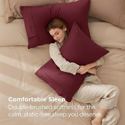 Bedsure Pillow Cases Standard Size Set of 2 - Burgundy Red Brushed Microfiber Pillowcases, Super Soft and Cozy Pillow Case Covers with Envelope Closure for Kids, Wrinkle, Fade Resistant, 20x26 Inches