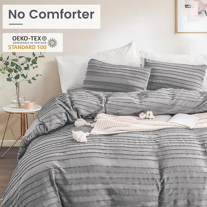 NEXHOME PRO Duvet Cover King Size, Grey 3 Pieces Boho Tufted Duvet Cover Set, Soft and Lightweight Microfiber Comforter Cover Set for All Season (Grey King, 104 x 90)-No Comforter