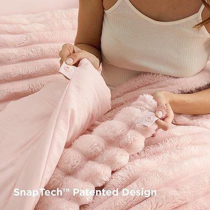 Bedsure Gentlesoft™ 2-in-1 King Size Comforter Set and Detachable Fluffy Blanket, Pink Bedding Set for All Season Use, SnapTech™ Design for Space Saving (Includes 2 Pillow Shams, 2 Pillowcases)