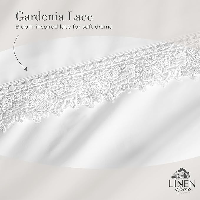 Linen Home 100% Cotton Percale Gardenia Lace Pillowcases Queen/Standard Size, White, 2 Pieces of Pillow Case, Crisp and Cool Strong Bed Linen, 20 inches X 30 inches