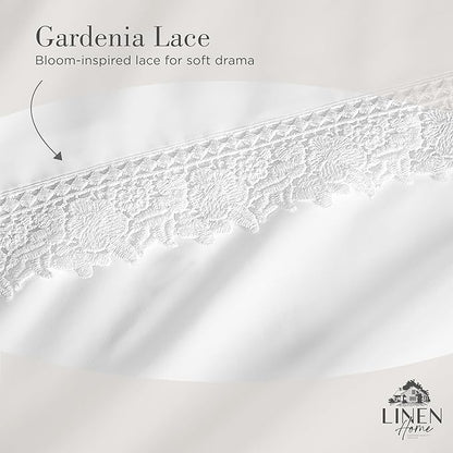 Linen Home 100% Cotton Percale Gardenia Lace Pillowcases King Size, White, 2 Pieces of Pillow Case, Crisp and Cool Strong Bed Linen, 20 inches X 40 inches