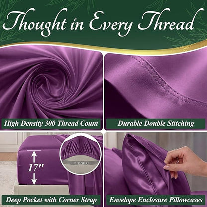 DECOLURE 100% Viscose Derived from Bamboo Sheets California King Size - Luxury 6 Pc Naturally Cooling Sheets, Ultra Soft Bed Set - Deep 17" Pockets, Double Stitching, Oeko Tex Standard (Purple)