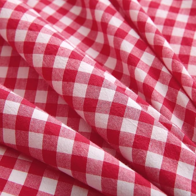 Red/White Checkered Ruffle 3-Piece Duvet Cover Set King Size,Washed Cotton Shabby Gingham Plaid Bedding Set Farmhouse Comforter Set(King,Red)