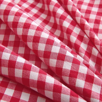 Red/White Checkered Ruffle 3-Piece Duvet Cover Set King Size,Washed Cotton Shabby Gingham Plaid Bedding Set Farmhouse Comforter Set(King,Red)