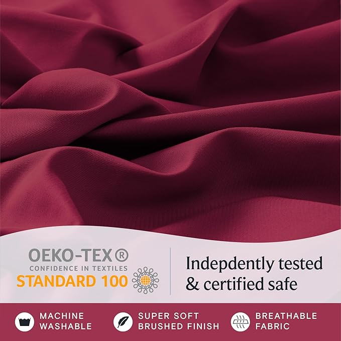 LuxClub 4 PC Queen Sheet Set, Breathable Luxury Bed Sheets, Deep Pockets 18" Wrinkle Free Cooling Sheets Machine Washable Hotel Bedding Silky Soft - Burgundy Queen