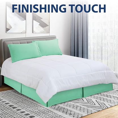 Cathay Home Double Brushed Microfiber Pleated Easy Fit Bed Skirt, Ultra Soft, Fade and Wrinkle Resistant - Sea Foam, King
