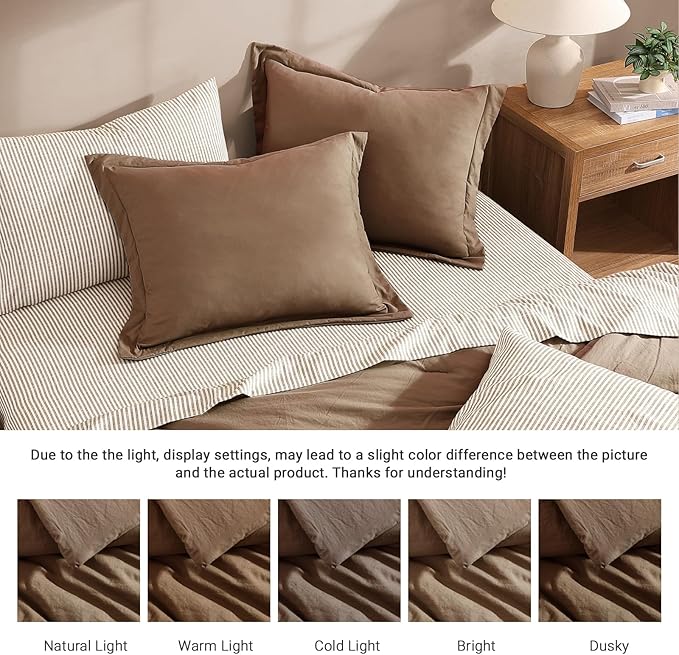 Monbix King Size Comforter Set - 7 Pieces Brown Prewashed Bed in a Bag King Bedding Sets with Comforters, All Seasons Ultra Soft Comforter Bed Set with Sheets,Pillowcases & Shams