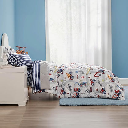 Truck Twin Comforter Set for Boys, 5 Pieces Kids Bedroom Bedding Set with Sheets and Pillowcase, Super Soft Lightweight for All Seasons, Car, Machine Washable
