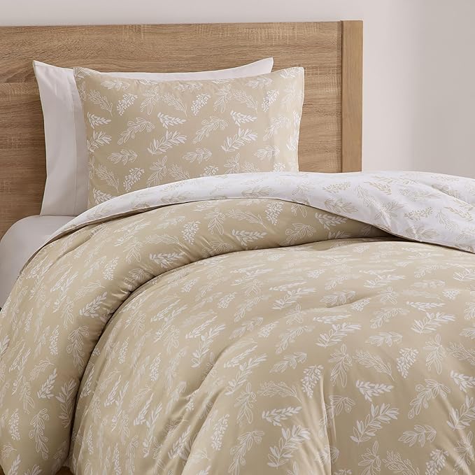 Nestl Twin/Twin XL Comforter Set - Oatmeal Bed in a Bag Twin, 2 Pieces Reversible Bed Set, Soft Floral Bedding Set for College Dorm, All Season Botanical Comforters with Pillow Sham