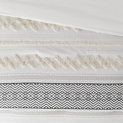 Hyde Lane Farmhouse Bedding Comforter Sets, Ivory Full/Queen Size Boho Bed Set,Cotton Top with Modern Neutral Style Clipped Jacquard Stripes, 3-Pieces Including Pillow Shams (90x90 Inches)