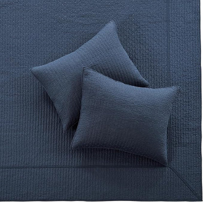 Levtex Home Cross Stitch Reversible King Bedspread Set (120x104in) with 2 Pillow Shams (36x20in) - Stitch Texture - Navy - Cotton King Size Bedspread Set - Soft, Pre-Washed