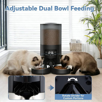 Sweetcrispy Automatic Cat Feeder, 4L Cat Food Dispenser with APP, Black | 2.4G WiFi, Applicable for Dry Food, 16.9 Cups, 10 Meals/Day, 50 Portions/Meal, 10s Voice Recorder, Dual Power Supply