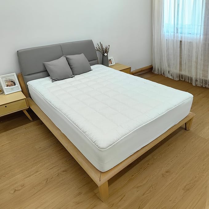 Nutan, Quilted Fitted Fluffy & Soft Mattress Pad, Breathable Mattres Topper, Cooling Protector Cover with 18” Deep Pocket, Full, White