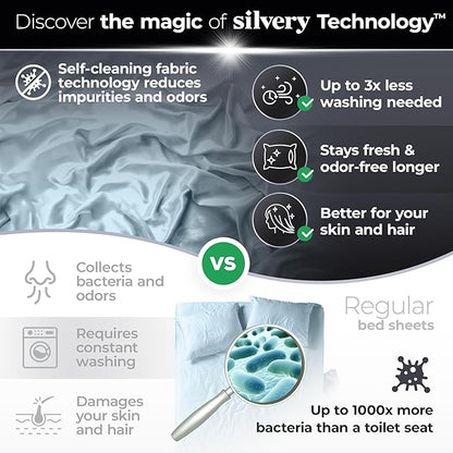 Silvery Silver Infused Bed Sheets Set - Ultra-Soft Temperature-Regulating Fabric with Self-Cleaning Technology™ That Stays Fresh 3X Longer for Hygienic Sleep