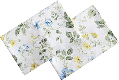 Laura Ashley Home - Standard Pillowcase Set, Cotton Sateen Bedding, Smooth & Wrinkle-Resistant (Meadow Floral Blue/Yellow, 2 Piece)