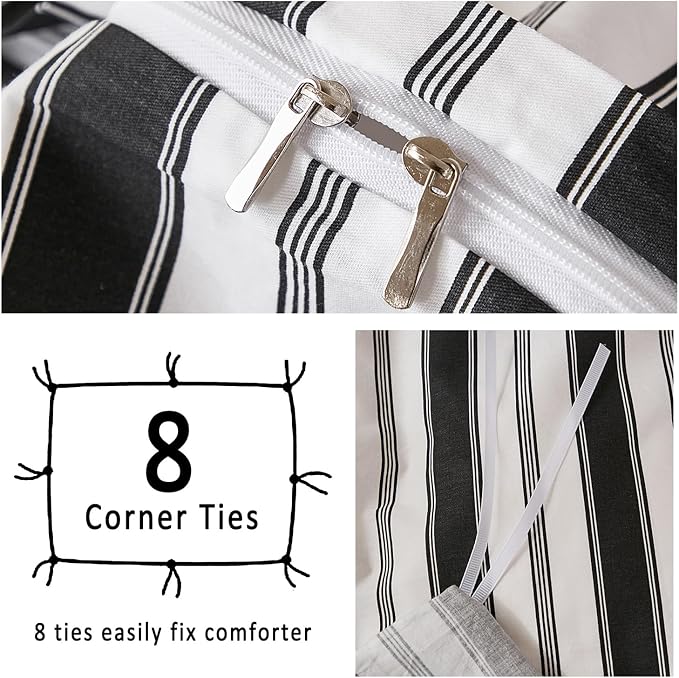 Merryword 100% Cotton Duvet Cover Set Queen Size - Black and White Striped Duvet Cover Set, Modern Minimalist Pinstripe Comforter Cover with Pillowcases, Soft Breathable Bedding Set for All Seasons
