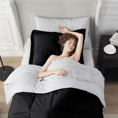 Nestl 5 Piece Twin Comforter Set – Black Reversible Bed in a Bag – Complete Twin Size Bedding Set with Sheets, Pillowcase and Sham