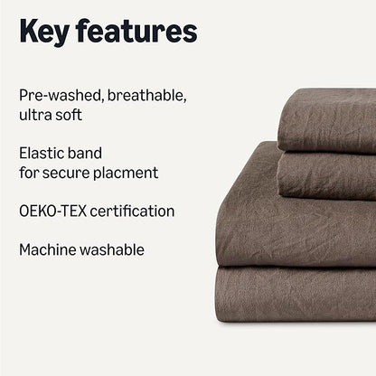 Amazon Basics Full Bed Sheet, 4-Piece Bedding Set, Double Brushed Microfiber, Ultra Soft, Easy Care, Brown