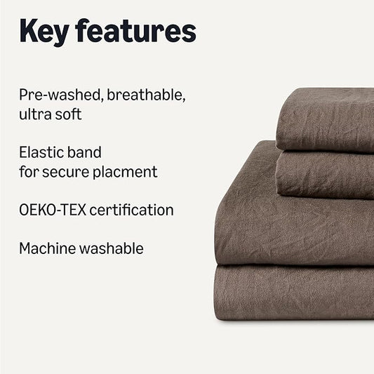 Amazon Basics Full Bed Sheet, 4-Piece Bedding Set, Double Brushed Microfiber, Ultra Soft, Easy Care, Brown