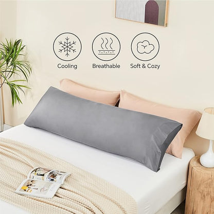 BEDELITE Body Pillow Case Cover, Rayon Made from Bamboo, Cooling Body Pillow Cover for Hot Sleepers and Night Sweats, Breathable & Silky Soft Full Long Pillow Case (Silver Grey, 20x54 Inches)