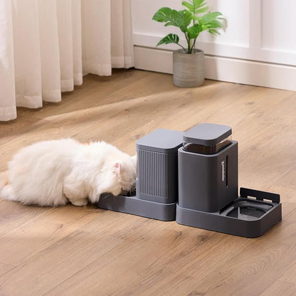 ZOMISIA Gravity Cat Feeder and Water Dispenser, 2 in 1 Automatic Cat Feeder with 180 Degree Rotatable, 2 Pack Large Capacity Self Feeding for Small Medium Dog Puppy Kitten, Grey, 0.8 Gallon x 2