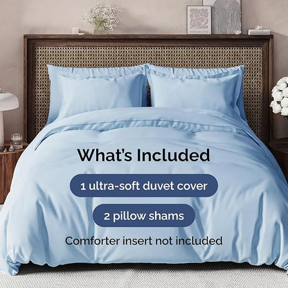 Duvet Cover Queen Size Set - Extra Soft Queen Duvet Cover 90" x 90" with 2 Pillow Shams - Hotel Luxury, Easy Care & Fade Free w/ Zipper Closures & Ties - All Season, Comfy and Breathable (Sky Blue)