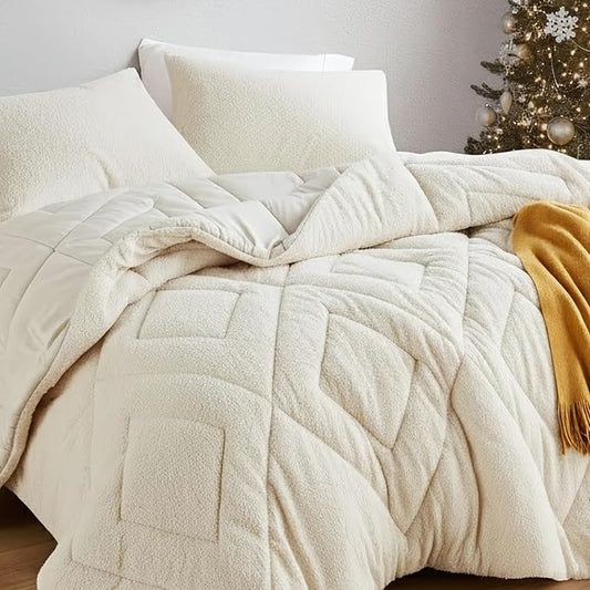 Comfort Spaces King Comforter Set Reversible Feather-Soft Plush Comforters for King Size Bed All Season Lightweight Shearling Fleece Sherpa Comforter King Size Bed Set, King/Cal King, Ivory 3 Piece