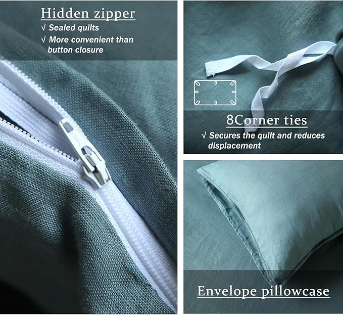 XZ XIFA Blue Linen Duvet Cover King, 100% Washed French Flax Linen Bedding with Zipper Closure, Cooling for Hot Sleepers, Textured Bed Sets - 1 Duvet Cover and 2 Pillowcases