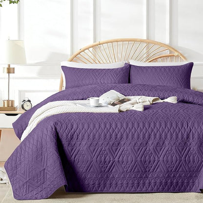 akkialla Twin Quilt Set, Dark Purple Lightweight Microfiber Bedspread Coverlet, Boho Geometric Pattern, Soft All-Season Bedding, 2-Piece (1 Quilt, 1 Pillow Sham) | Breathable fabric, Modern style