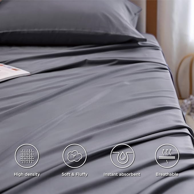 Bedsure Cooling Sheets Twin XL, Rayon Derived from Bamboo, PureWoven, Breathable & Soft Twin XL Sheet Sets, Deep Pocket Up to 16", Hotel Luxury Silky Dorm Bedding for Hot Sleepers, Dark Grey