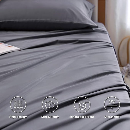 Bedsure Cooling Sheets Twin XL, Rayon Derived from Bamboo, PureWoven, Breathable & Soft Twin XL Sheet Sets, Deep Pocket Up to 16", Hotel Luxury Silky Dorm Bedding for Hot Sleepers, Dark Grey
