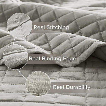 Comfort Spaces Kienna Quilt Set- Double Sided Stitching Design Summer Blanket, Lightweight, Soft, All Season Bedding Layer, Matching Sham, Grey, Coverlet Twin/Twin XL(66"x90") 2 Piece