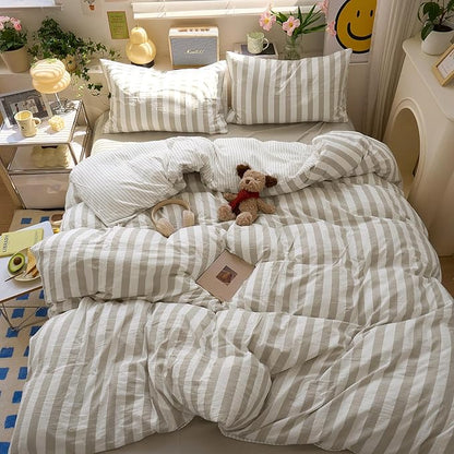 Tan Striped King Size Comforter Set Fluffy Down Alternative Bedding Set Light Brown Boho Cozy Cute Bedding Comforter Sets Soft All Season Farmhouse Breathable Bed Comforter with 2 Pillowcases
