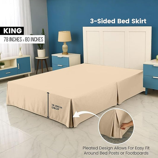 Utopia Bedding King Bed Skirt - Soft Quadruple Pleated Ruffle - Easy Fit with 16 Inch Tailored Drop - Hotel Quality, Shrinkage and Fade Resistant (King, Beige)