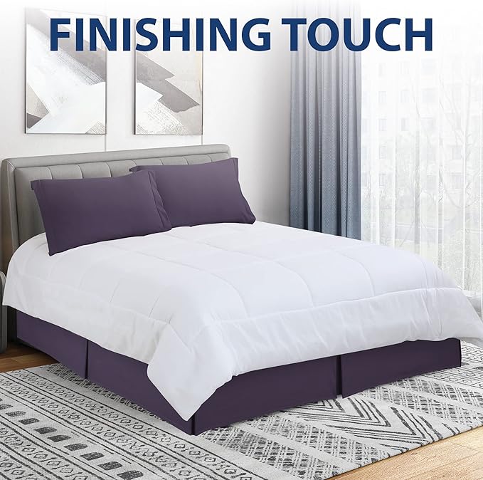 Cathay Home Double Brushed Microfiber Pleated Easy Fit Bed Skirt, Ultra Soft, Fade and Wrinkle Resistant - Eggplant, California King