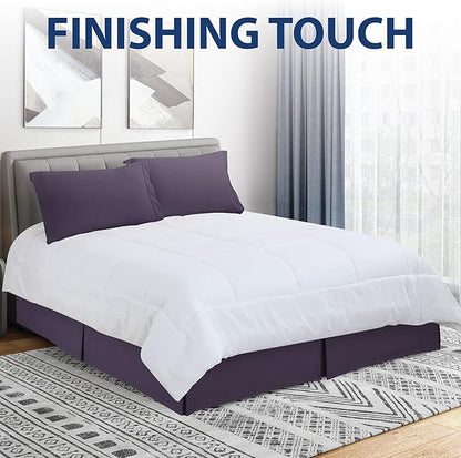 Cathay Home Double Brushed Microfiber Pleated Easy Fit Bed Skirt, Ultra Soft, Fade and Wrinkle Resistant - Eggplant, California King