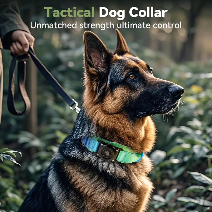2026 Upgrade Waterproof Tactical AirTag Dog Collar, Built in AirTag Holder | Comfortable Control Handle, Quick Release Metal Buckle, Durable 1000D Nylon, For Medium to Large Dogs, Lime Wave,M