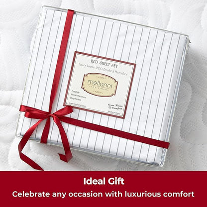 Mellanni Full Sheets Set - 4 PC Iconic Collection Bedding - Hotel Luxury, Extra Soft, Cooling Bed Sheets - Wrinkle, Fade, Stain Resistant (Full, Pinstripe Gray)