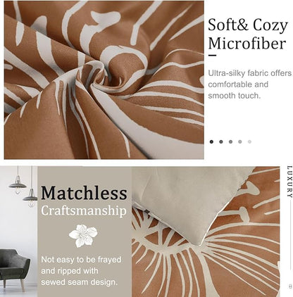 Menghomeus Brown Comforter Set Full Taupe Floral Comforter Botanical Bedding Sets, Soft Bed Comforter Set for All Season (1 Comforter, 2 Pillowcases)