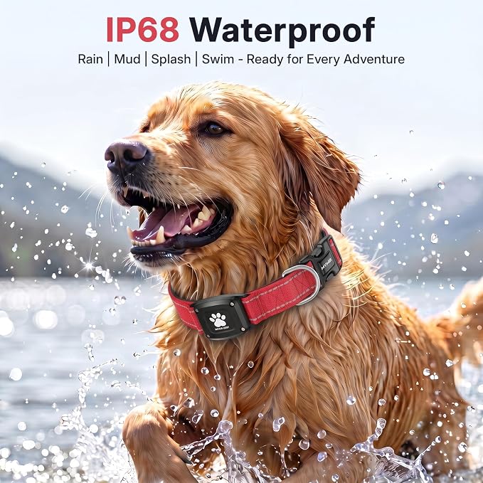 GPS Dog Collar Tracker 2-in-1,Reflective Waterproof Pet Collar,iOS-Only,No Monthly Fees,Unlimited Range,Dog Tracking Collar Pet Tracker,for Small Medium Large Dogs(M (14.5"-19.5"), Red)