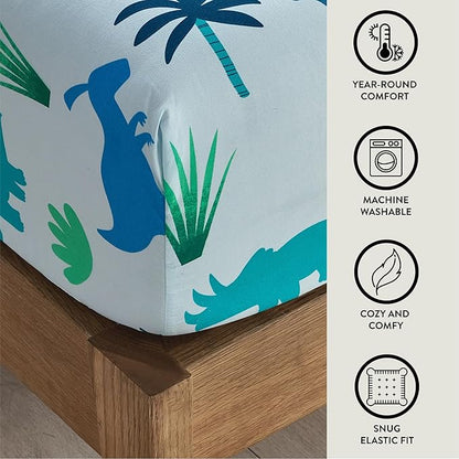 Heritage Kids 4 Piece Sheet Set, Including Top Sheet, Fitted Sheet and 2 Pillow Cases, Dinosaur, Full
