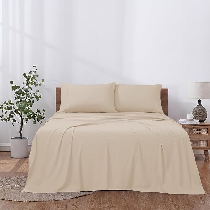 Modern Threads Soft Microfiber Solid Sheets - Luxurious Microfiber Bed Sheets - Includes Flat Sheet, Fitted Sheet with Deep Pockets, & Pillowcases Egg Shell Full
