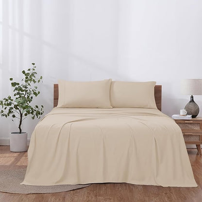 Modern Threads Soft Microfiber Solid Sheets - Luxurious Microfiber Bed Sheets - Includes Flat Sheet, Fitted Sheet with Deep Pockets, & Pillowcases Egg Shell Full