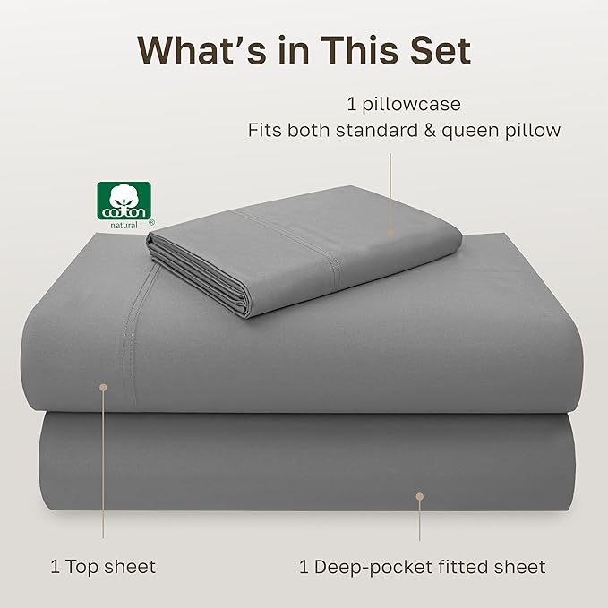 California Design Den Luxury Twin XL Sheet Set - 100% Cotton, 600 Thread Count Deep Pocket XL Twin Sheets, Hotel-Quality Bedding with Soft Sateen, Dorm Essentials for Guys - Mist Grey