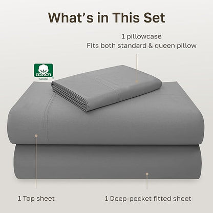 California Design Den Luxury Twin XL Sheet Set - 100% Cotton, 600 Thread Count Deep Pocket XL Twin Sheets, Hotel-Quality Bedding with Soft Sateen, Dorm Essentials for Guys - Mist Grey